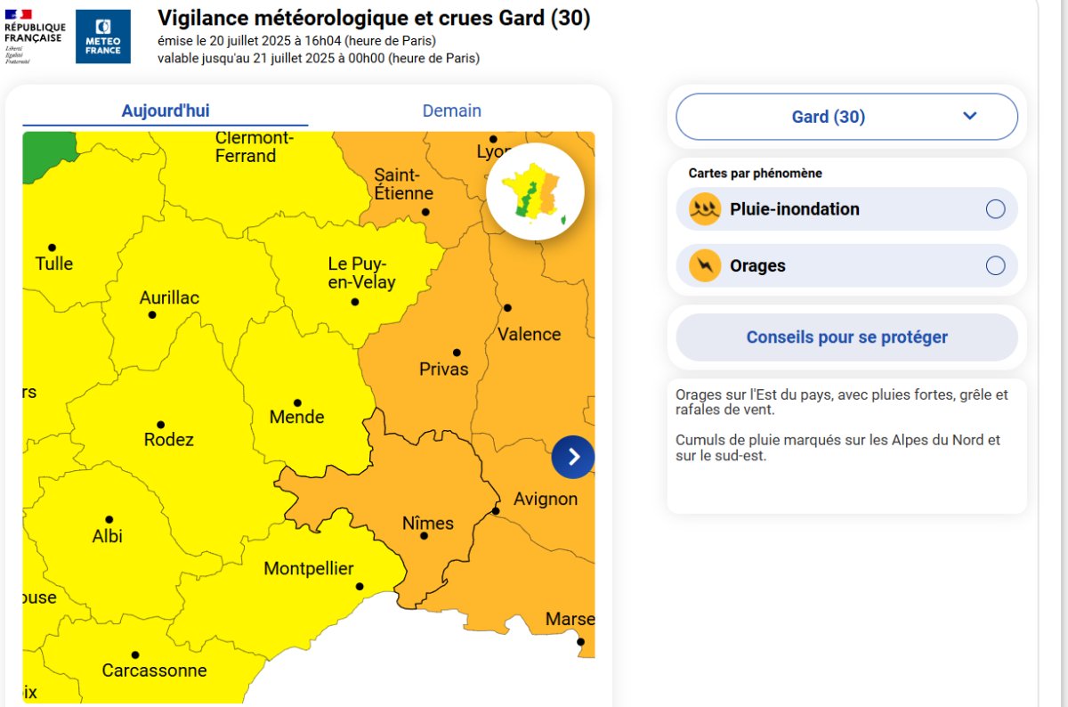 Alerte orange Pluie Inondation &agrave; compter de 20h00.