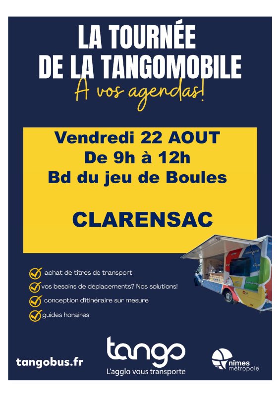 🚌 TANGO MOBILE - Vendredi 22 ao&ucirc;t de 9h &agrave; 12h