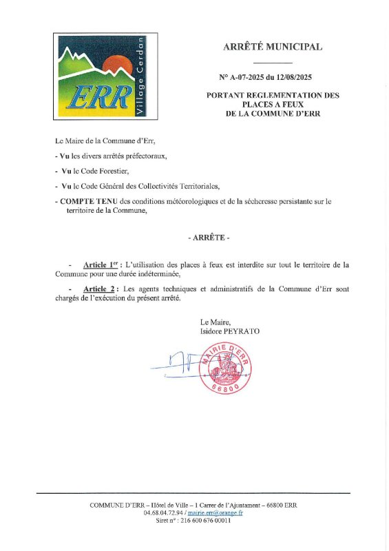 ⚠️ INTERDICTIONS DU FAIT DU RISQUE ÉLEVÉ D'INCENDIE