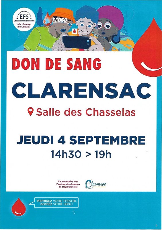 DON DU SANG - JEUDI 4 SEPTEMBRE &agrave; partir de 14h30