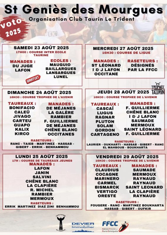 Voici le programme de nos courses pour la Voto 2025 🎉