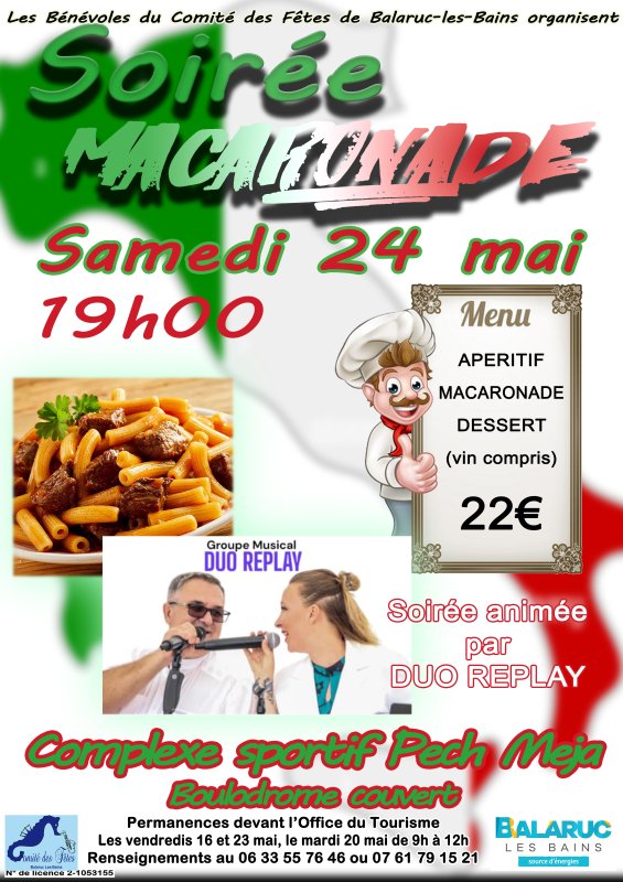 Permanences pour la soirée Macaronade du Comité des Fêtes