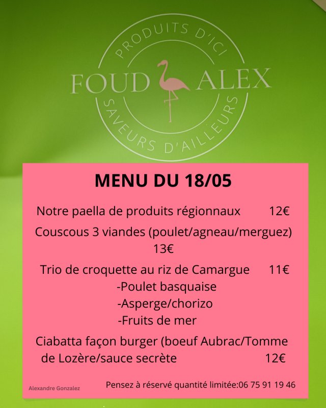 Traiteur/ food-truck présent sur le marché de Saussan le dimanche matin de 08h à 13h.