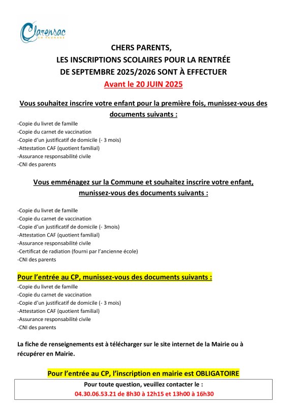 🚩 Informations sur les inscriptions scolaires pour la rentrée de septembre 2025/2026