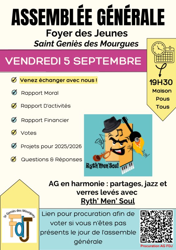 [FDJ] Assemblée Générale du Foyer des Jeunes de Saint Geniès des Mourgues le ven 5 sep 19h30