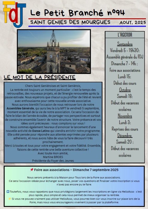[FDJ] Nouveau Petit Branché n°94 Aout 2025 avec la liste de toutes nos activités