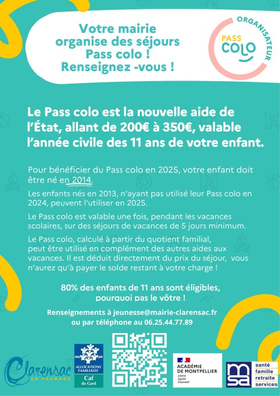 PASS COLO - Nouvelle aide de l'Etat pour les séjours vacances