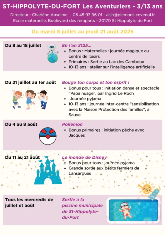 Infos Vacances d'été - Centres de loisirs