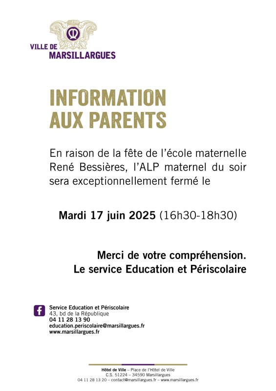 Fermeture exceptionnelle ALP maternelle