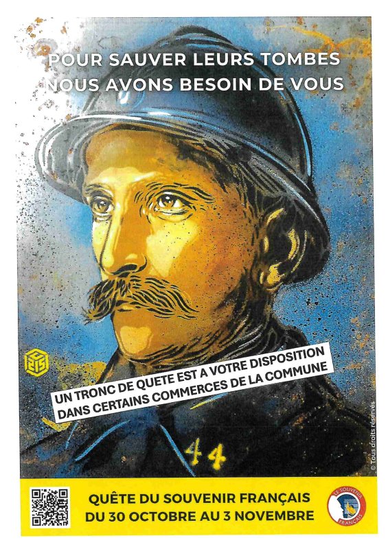 107&egrave;me qu&ecirc;te annuelle nationale du Souvenir Fran&ccedil;ais, pour l'entretien des s&eacute;pultures des Morts pour la France.