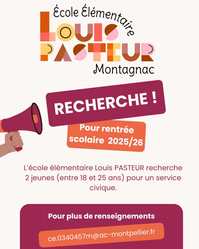 Ecole PASTEUR : Recrutement de volontaires en service civique
