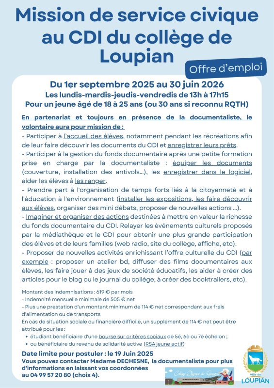 Offre d'emploi Service Civique