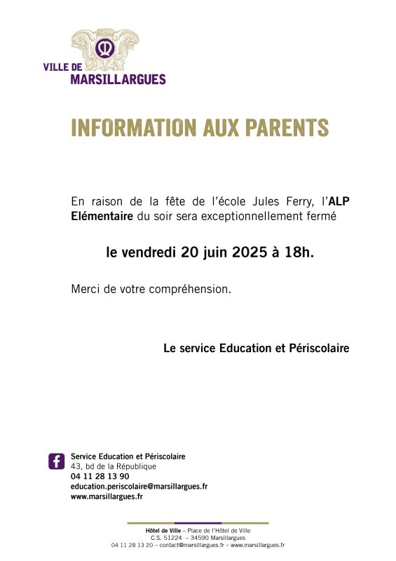 INFORMATION AUX PARENTS