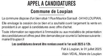 La commune envisage la cession d'un bien immobilier par voie d'adjudication.