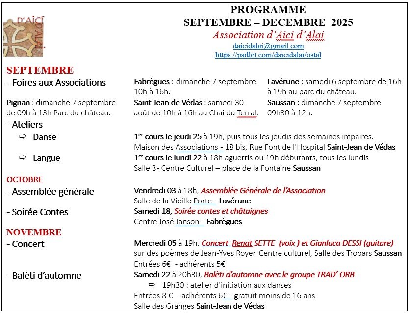 D'aici d'alai : programme de rentrée