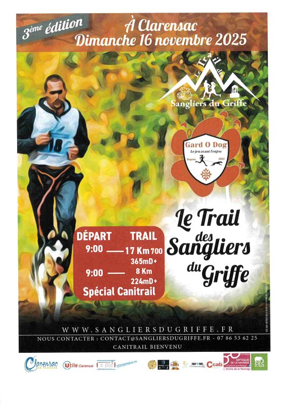 Dimanche 16 novembre  TRAIL des Sangliers du Griffe
