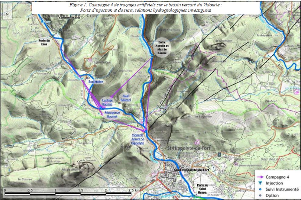 Étude hydrogéologique sur les eaux souterraines : injections de traceurs fluorescents le 25 juin