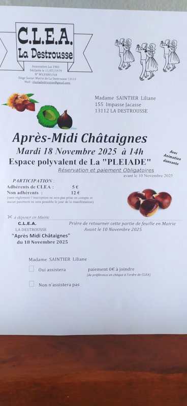 L'association C.L.E.A. organise une après-midi chataignes