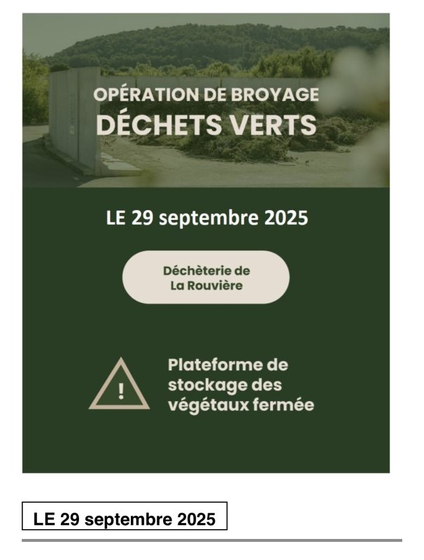 DECHETERIE LA ROUVIERE - INFO BROYAGE DU 29/09/2025