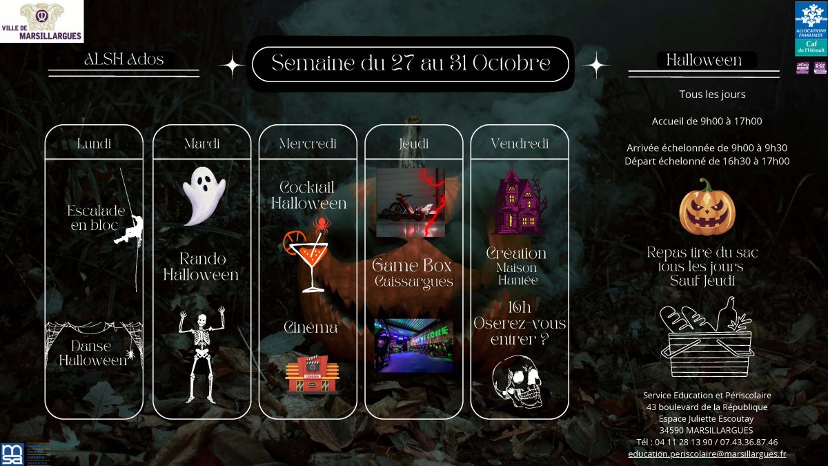 🍂👻 Vacances d’automne à l’ALSH Ados 👻🍂🔸 Semaine du 27 au 31 octobre (spécial Halloween 👻)