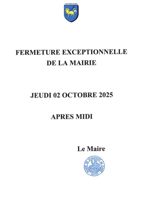 FERMETURE EXCEPTIONNELLE MAIRIE