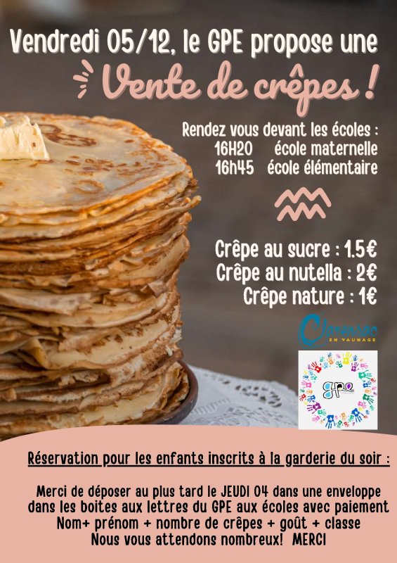 INFORMATION DU GPE - Vente de cr&ecirc;pes du 5 d&eacute;cembre :