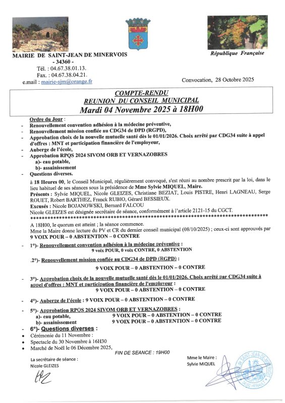 COMPTE-RENDU REUNION CONSEIL MUNICIPAL 04/11/2025