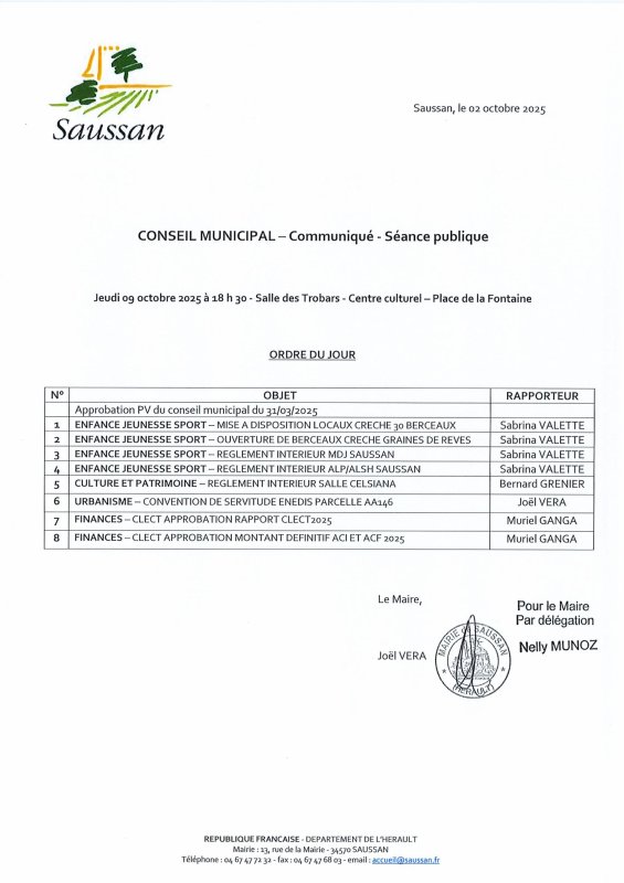 Communiqué du Conseil Municipal du 9 octobre 2025