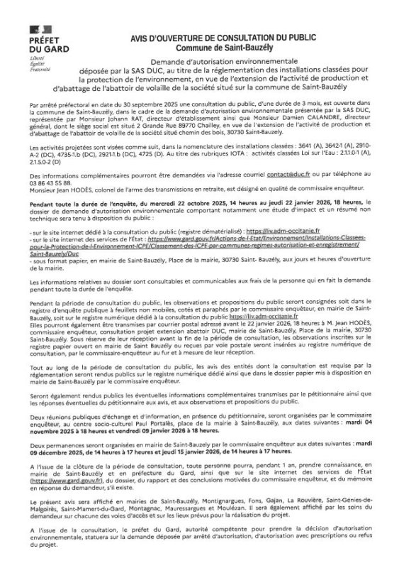 CONSULTATION DU PUBLIC