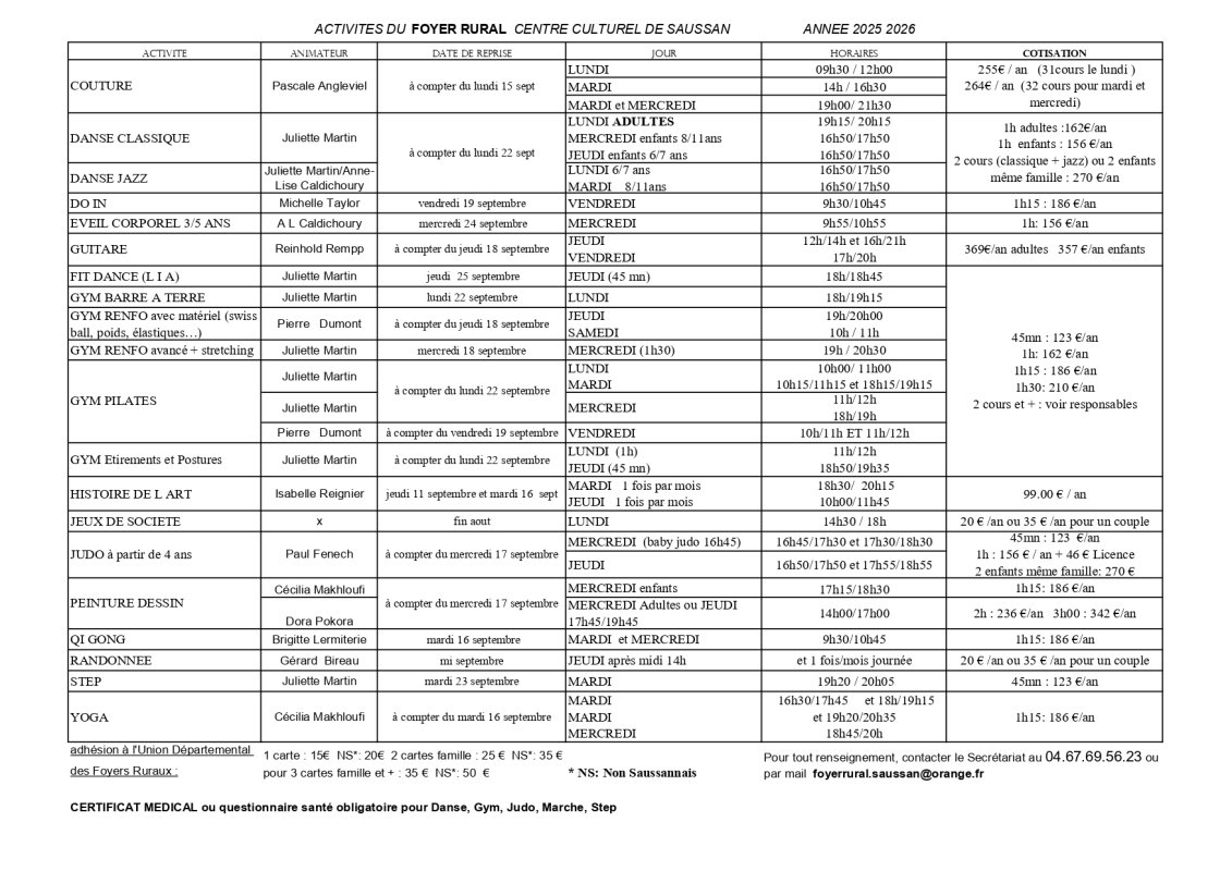 Programme activit&eacute;s 2025-2026
