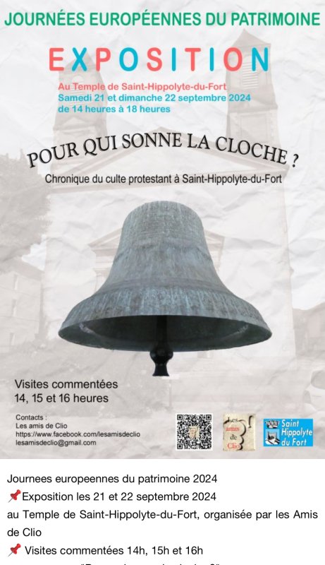 Les Journées du Patrimoine à St Hippolyte du Fort, samedi 21 et dimanche 22 septembre