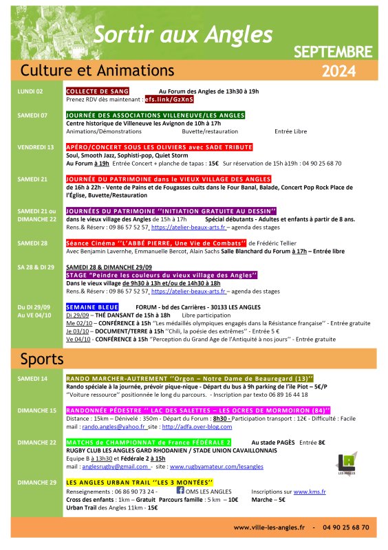 CALENDRIER SEPTEMBRE 2024
