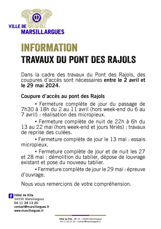 INFORMATION : travaux Pont des Rajols