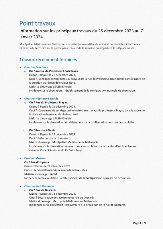 Travaux impactant la circulation du 25 décembre au 7 janvier 2024