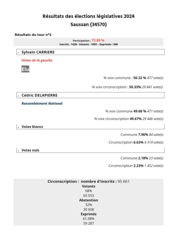 Résultats des élections législatives 2024 Saussan