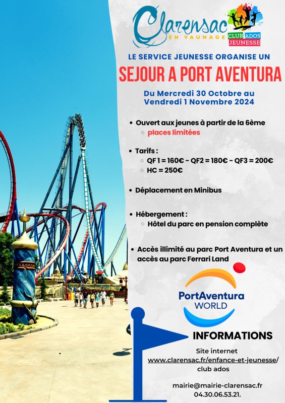 Centre de loisirs Clarensac : Séjour Port Aventura