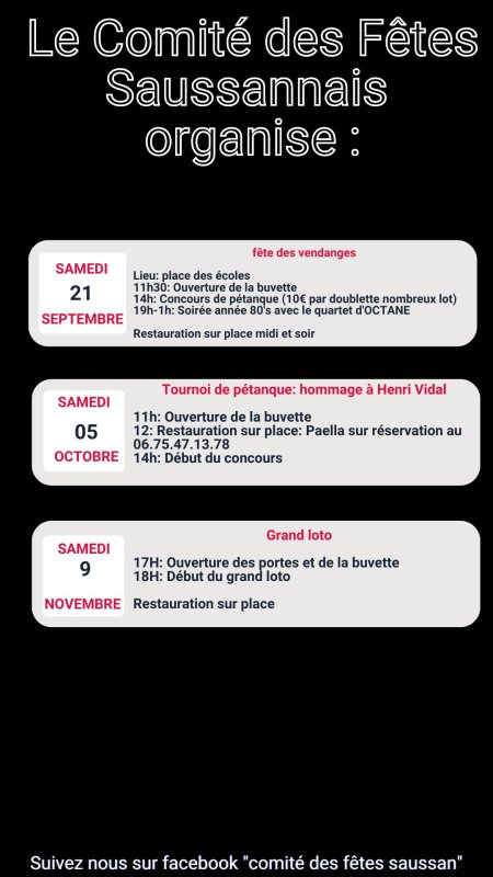 Agenda du Comité des Fêtes saussannais