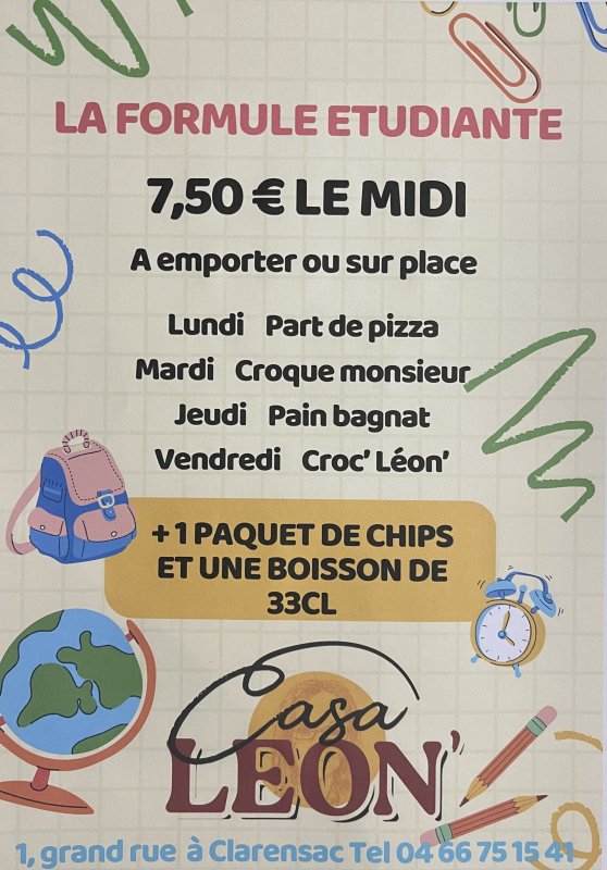 Menu étudiants