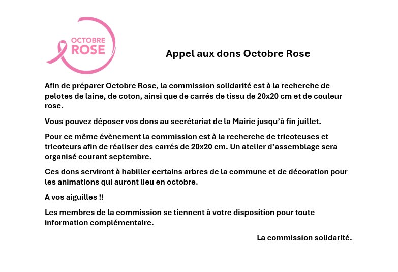 Appel au dons Octobre Rose