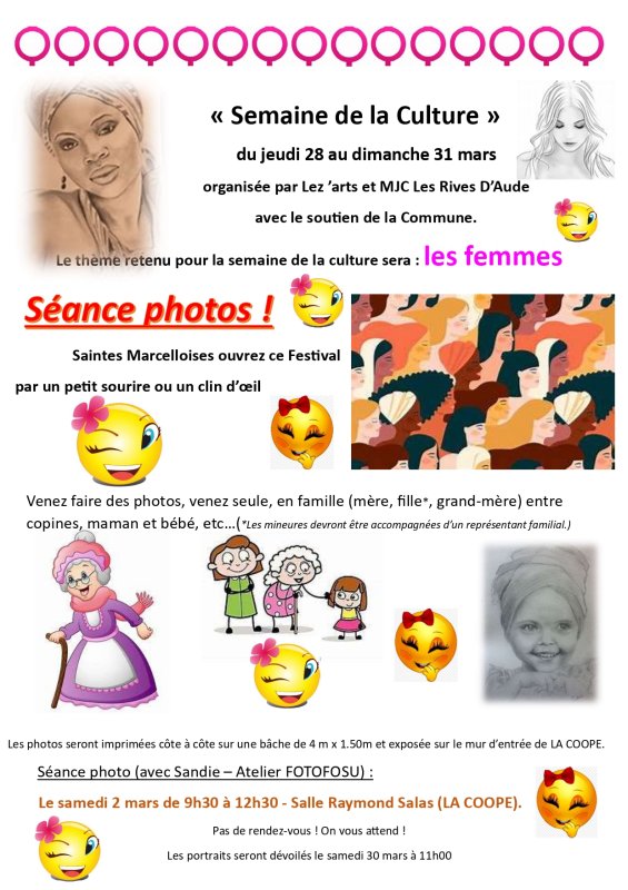 Semaine de la Culture : LES FEMMES. Séance photos samedi 02 mars.