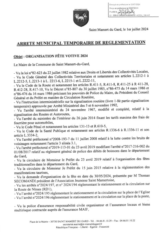 Arrêtés fête votive