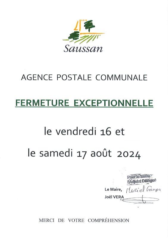 Fermeture exceptionnelle de la Poste les 16 et 17 août 2024