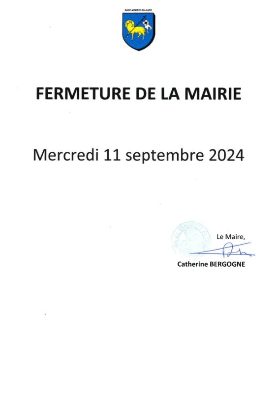 Fermeture mairie 11 septembre 2024