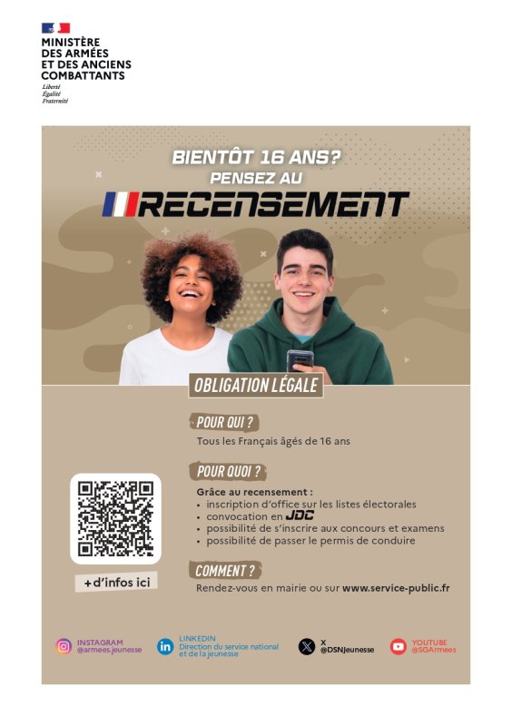 Bient&ocirc;t 16 ans ? Pensez au recensement citoyen !