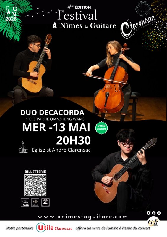 Duo Decacorda / Qianzheng Wang - Concert d'ouverture du festival A'N&icirc;mes ta Guitare 2026
