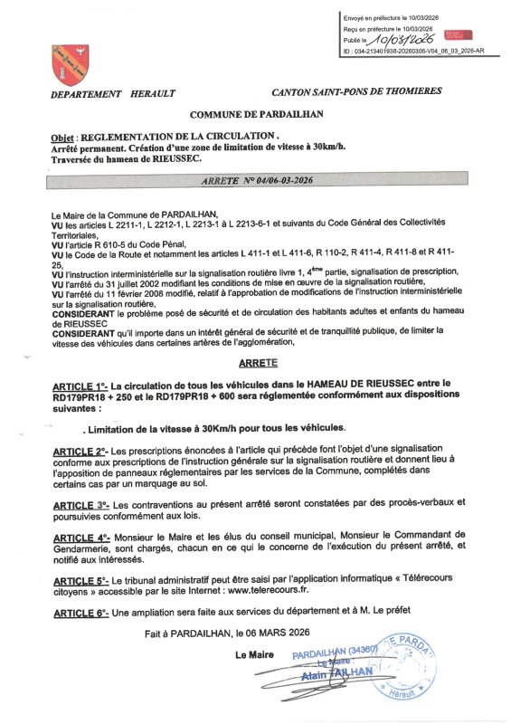 limitation de vitesse 30 kms/h - Hameau RIEUSSEC