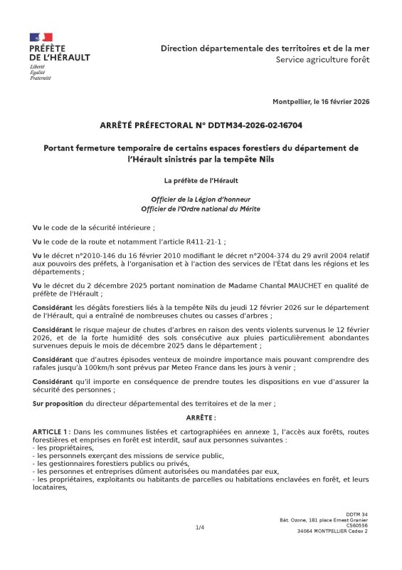 Arr&ecirc;t&eacute; pr&eacute;fectoral du 16 f&eacute;vrier 2026