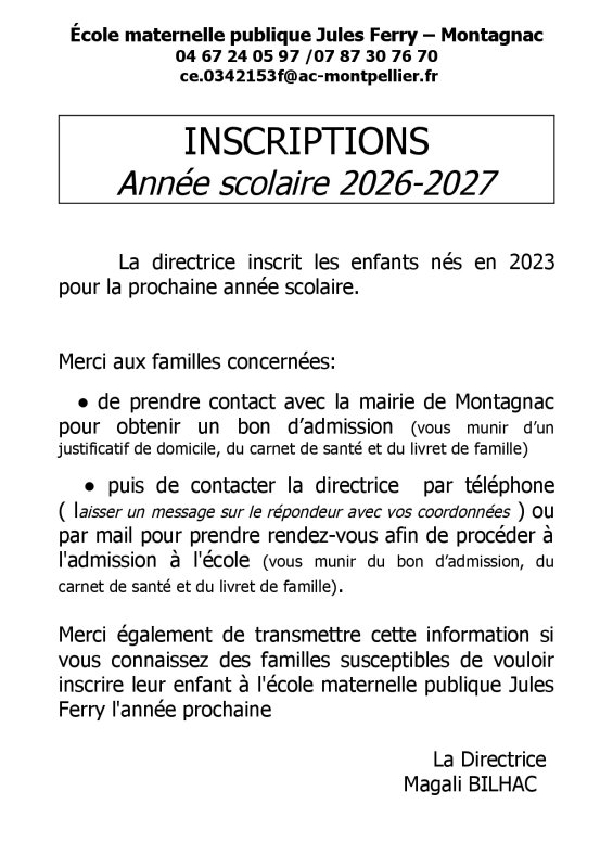 Inscriptions Ann&eacute;e Scolaire 2026-2027