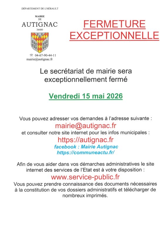 FERMETURE EXCEPTIONNELLE MAIRIE