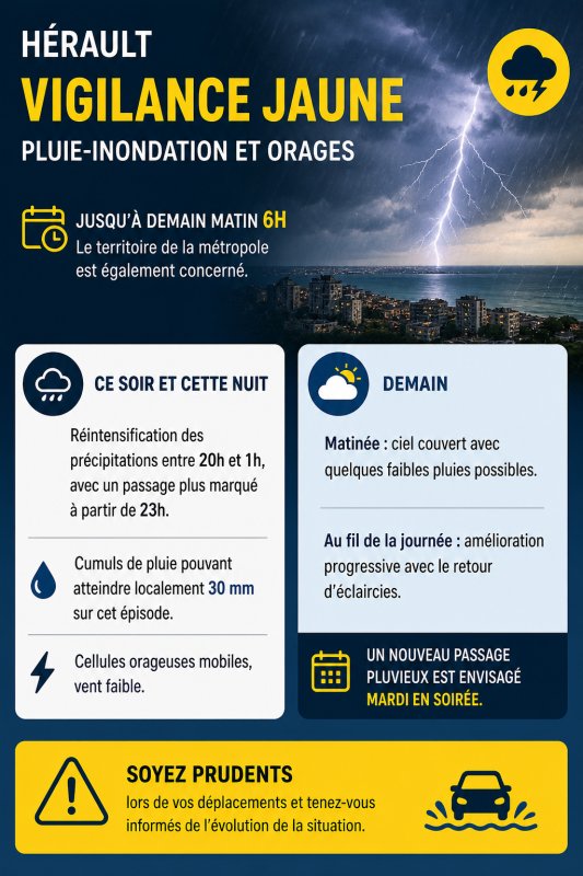 🌧️ Vigilance jaune : pluie et orages
